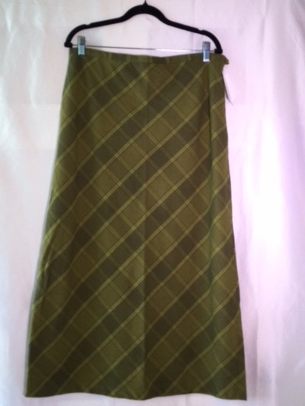 Rafael Olive Windowpane Plaid A-Line Midi Skirt Women's Classic